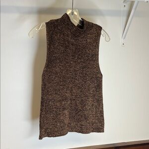 Vintage Sleeveless Mock‎ Neck Knit Sweater Tank Brown & Black- S